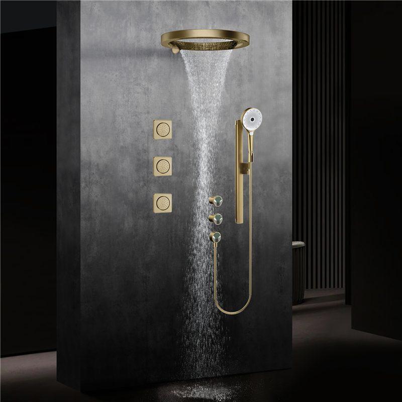 Shower Head Rain - Beyoon Brass Brushed Gold Triple Handle