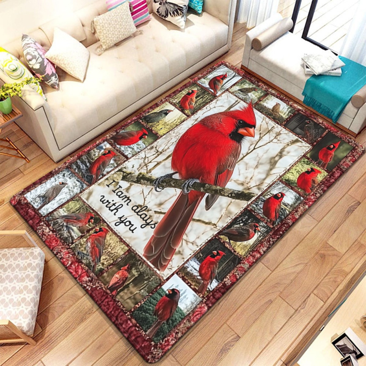 Home Bathroom Quotes - Rustic Cardinal Bird Print Area Rug