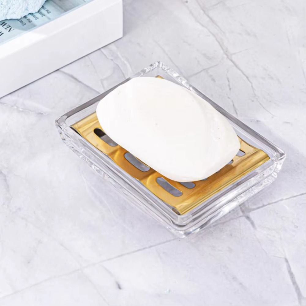 Glass Soap Dish - Light Luxury Stainless Steel Glass Soap