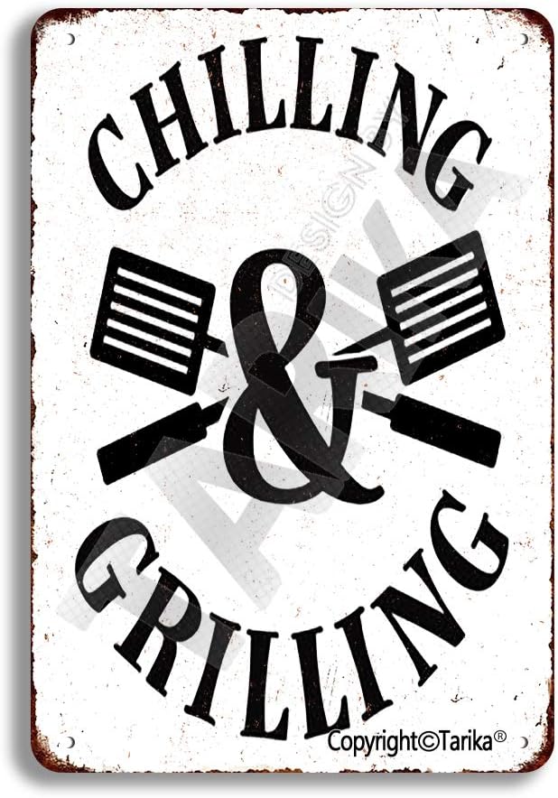 Home Bathroom Quotes - Chilling Grilling Tin Retro Look Decoration