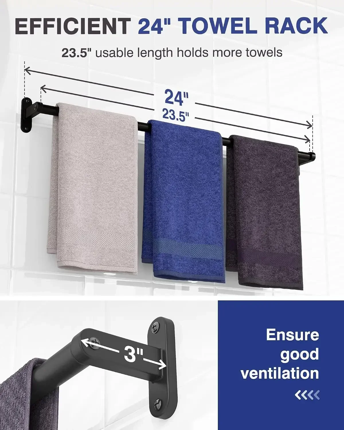 Matte Black Towel Rack for Bat - Home Essentials Bathroom Rack ulasan dan harga