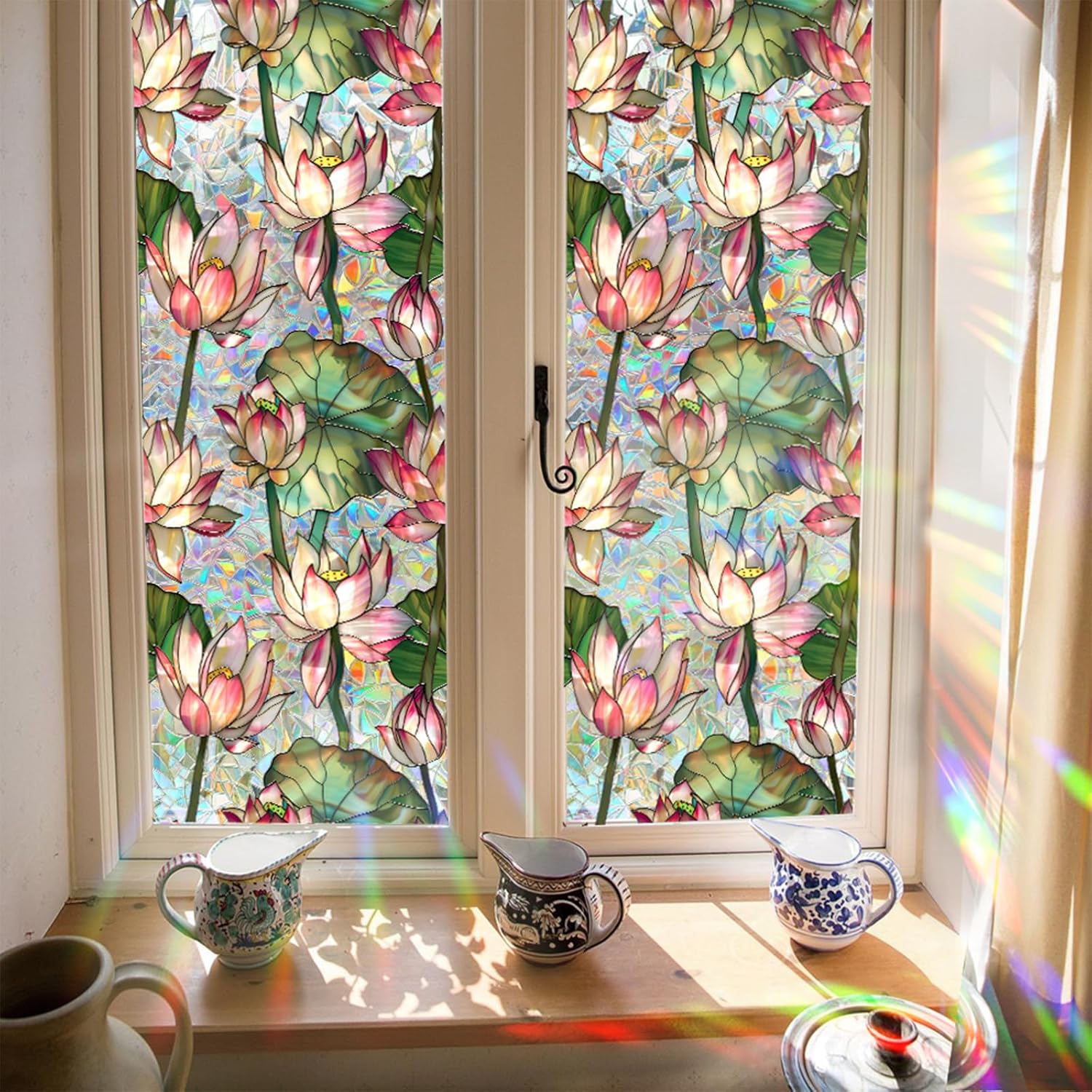 Lotus Flowers Stained Glass Wi - Home Bathroom Window Tint ulasan dan harga