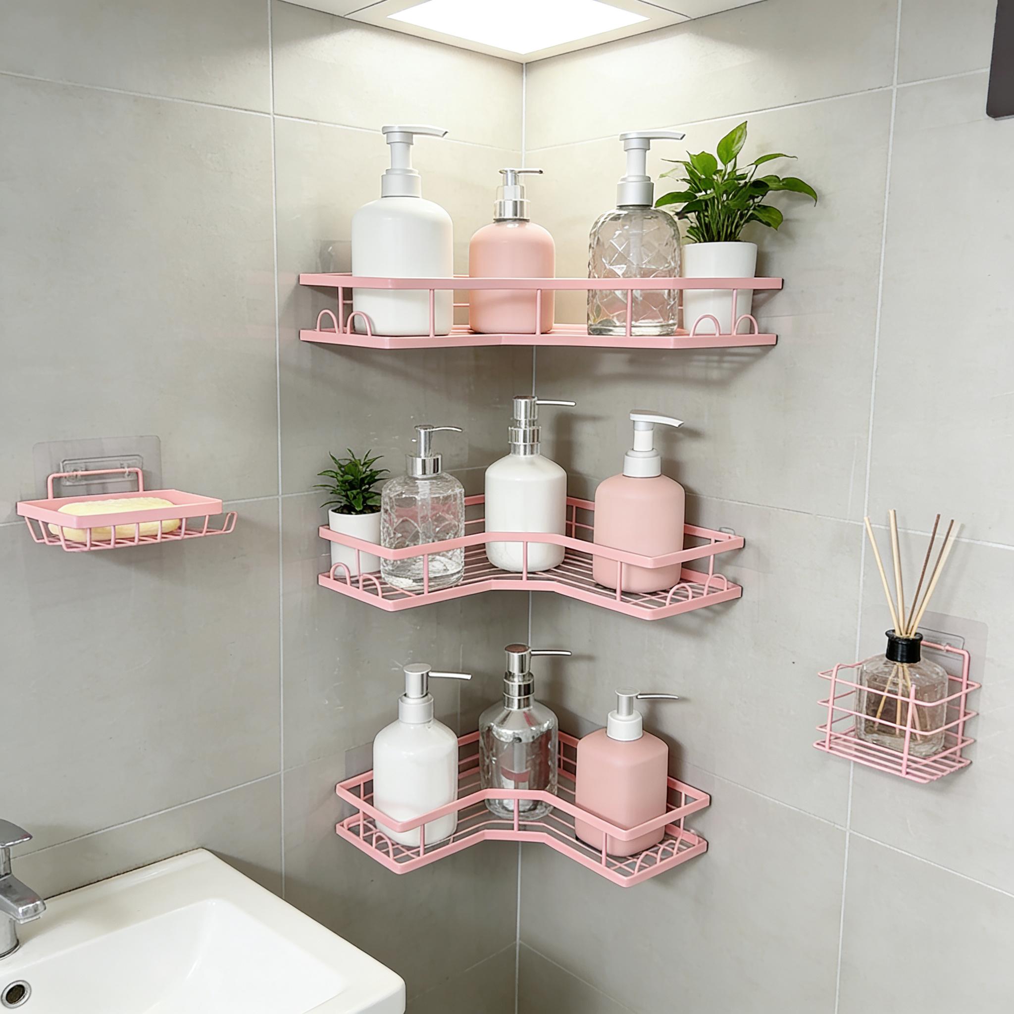 5Pcs Minimalist Pink Shower Or - Home Essentials Bathroom Rack ulasan dan harga