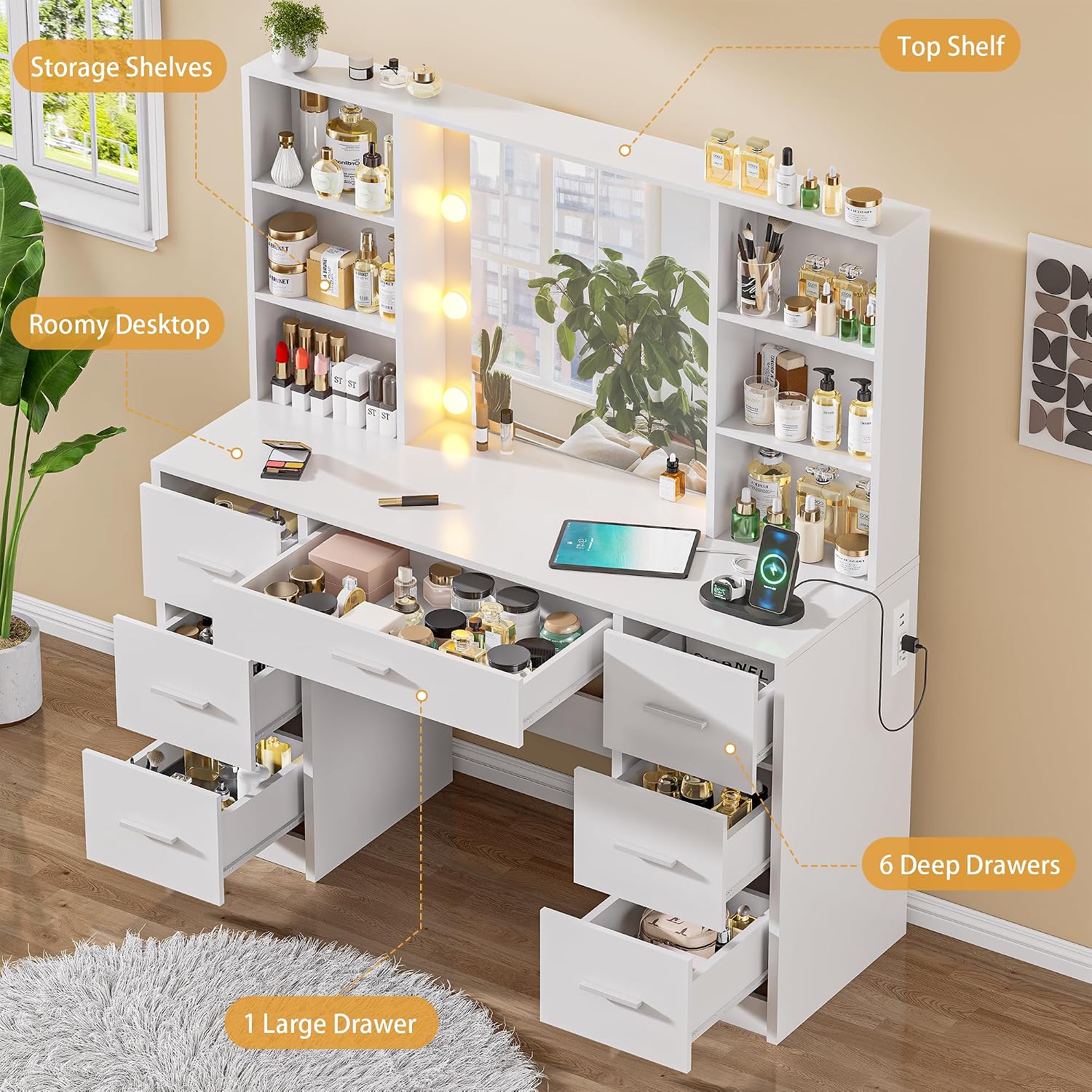 Large Vanity Desk with LED Mir - Home Outlet Bathroom Vanity ulasan dan harga