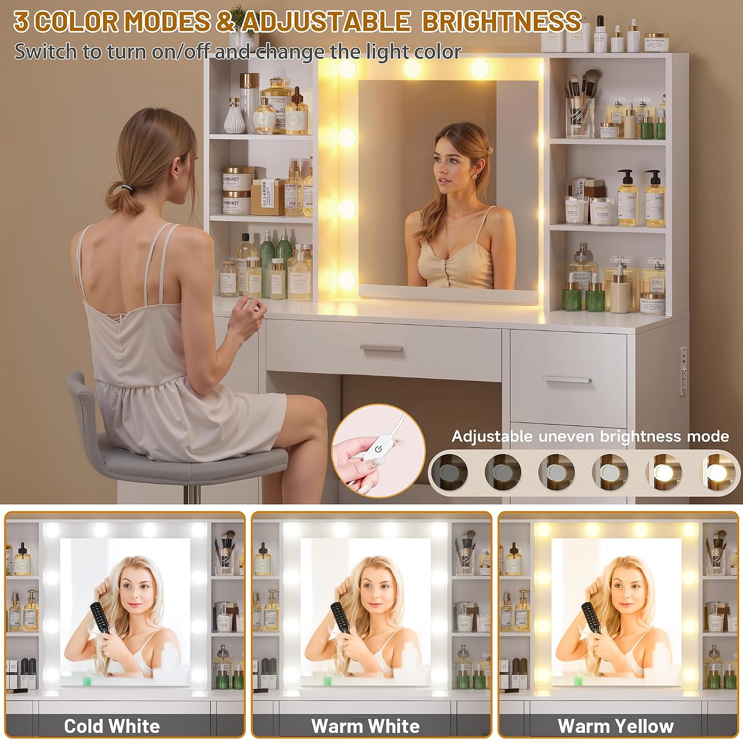 Large Vanity Desk with LED Mir - Home Outlet Bathroom Vanity ulasan dan harga