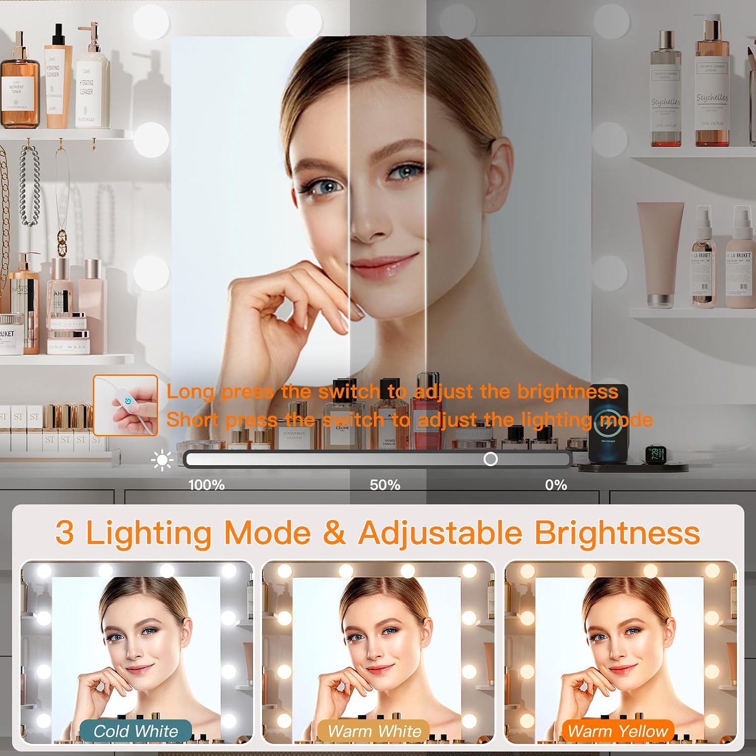 Large Vanity Desk LED Lighted  - Home Outlet Bathroom Vanity ulasan dan harga